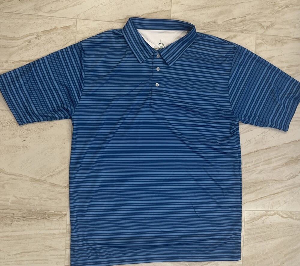 Mens Polo Shirt XL Blue Striped NWOT brand HTT
